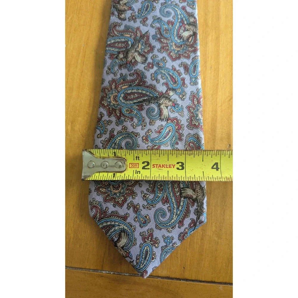 Hathaway Mens‎ Silk Tie Blue Paisley Pheasant Bird Print Made in USA 3.75 Wide